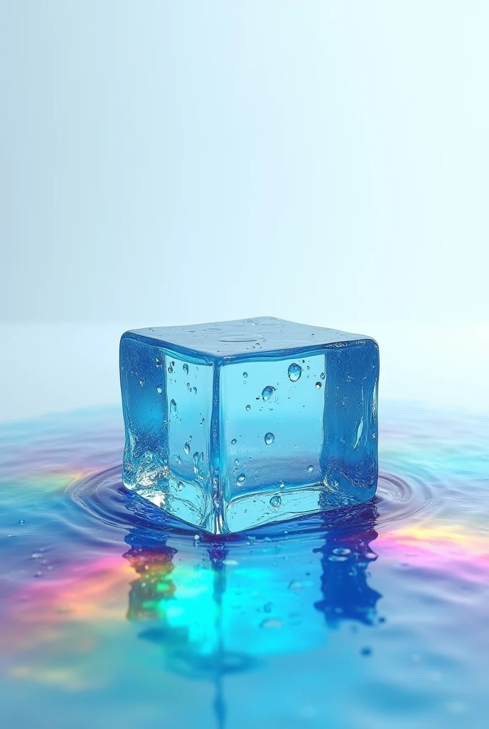 Deep blue square ice、It melts into light rainbow-colored water.、A soft feel like colored pencils