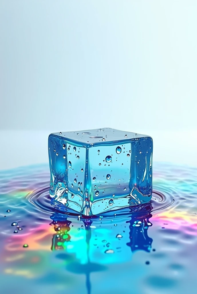 Deep blue square ice、It melts into light rainbow-colored water.、A soft feel like colored pencils