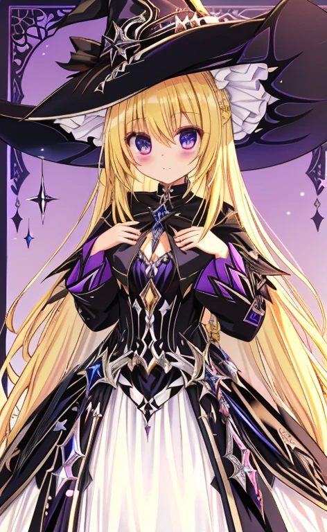 Halloween A witch with long blonde hair The background is in the style of Mucha. gorgeous