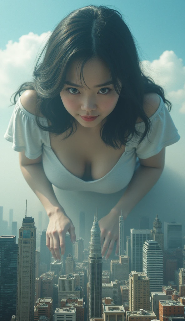 A woman with the supernatural power to fly、(Soaring above the big city:1.6)、(Hair blowing in the wind and clothes fluttering in the wind)、Charming smile、Distinctive and attractive costumes、Dynamic pose、Dynamic low-angle shot、mynatalee women 、 (highest quality、4k、8k、High resolution、masterpiece:1.2)、Super detailed、(Real、Photorealistic、Photorealistic:1.37)、HDR、Bright colors、Portrait、Sharp focus、Studio Lighting、anime、Bright colors