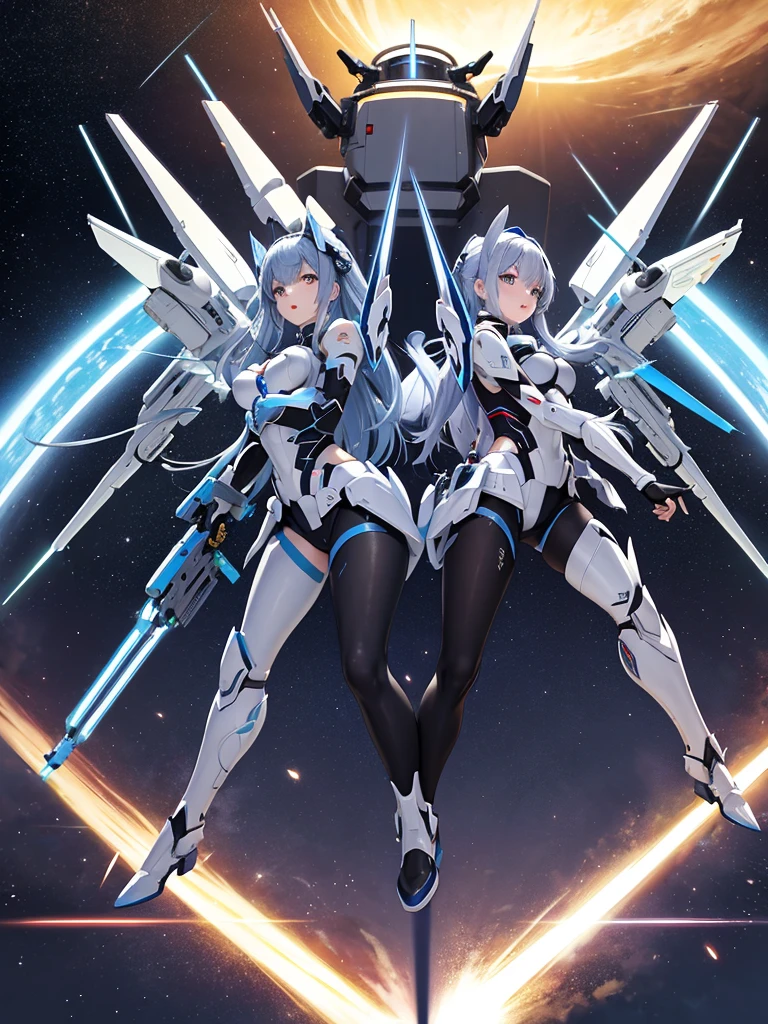 masterpiece, high quality, 2 female robots, duo, Both have human faces, Both have perfect faces, (最high quality)), ((masterpiece)), (very detailed: 1.3), 3D, {(2 female robots)}, {(Both have human facesの顔)}, {(Both of them are all machines except for their faces.)}, (body Dark blue internal skeleton under armor:1.2), unarmored waist, body a futuristic white gundam mecha,(gundam), with headgear, With V fins , armored shoulder, Equipped with armor under the armpits, The legs are feathered, Dark blue internal skeleton, Equipped with two marine thrusters on the back, Ocean thrusters are symmetrical, On the calm waters of Iceland, flying, They are showing each other their bodies, focus on the eyes,