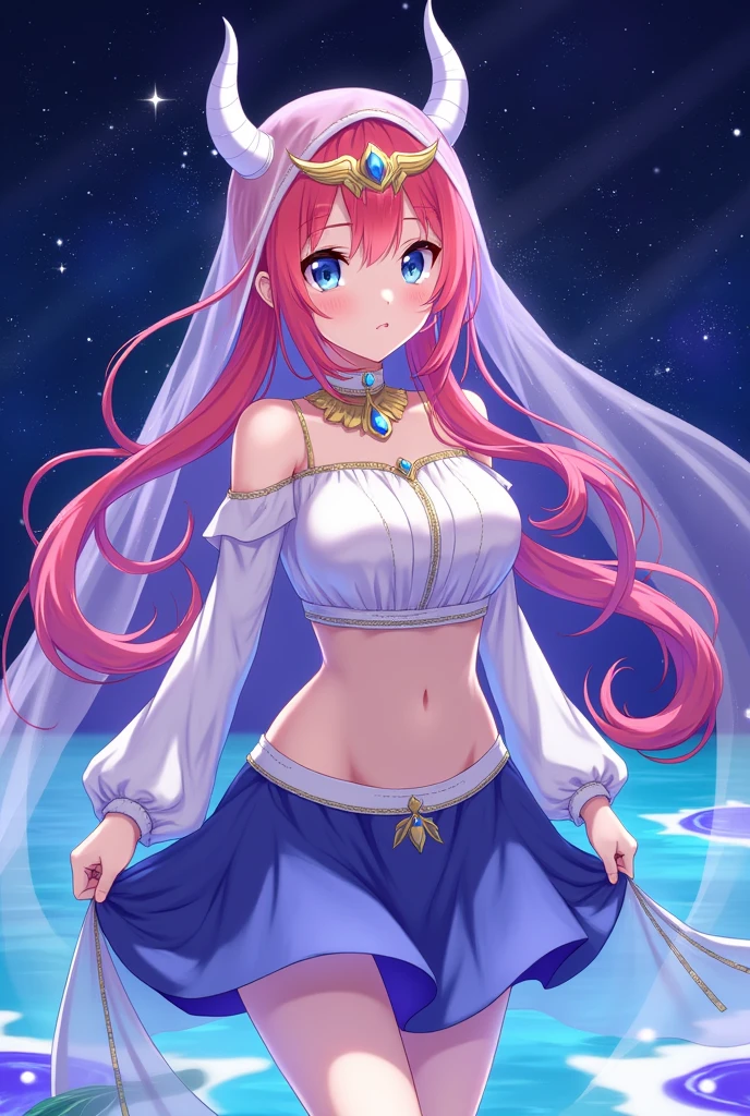 (absurderes, A high resolution, Ultra detailed, hdr), Masterpiece, Best quality, Portrait of an Indian uzumaki_kushina, extreme realistic very beautiful, animated style, closeup shot, anime in a(((pink))) indian dress (((saree))), long black wavy hair untied, head jewellery, necklace, earings, armlets, bangles and bracelets, rings, pleasant expression, bright big blue eyes, natural beauty, vibrant colors,night sky, romantic, soft lighting, vintage aesthetic,huge breast,navel, cleavage ,standing ,mouth open, saliva,tongue out,face on front