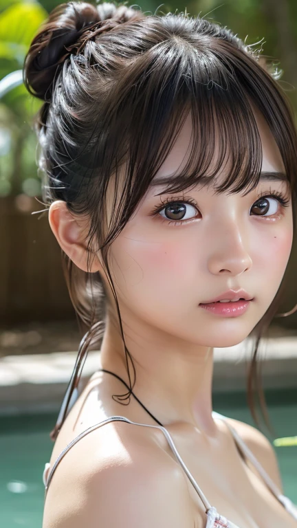 masutepiece, Best Quality, Illustration, Ultra-detailed, finely detail, hight resolution, 8K Wallpaper, Perfect dynamic composition, Beautiful detailed eyes, Swimsuit, Random and cute hairstyles, medium breasts, Natural Color Lip,Beach, Random and cute poses,