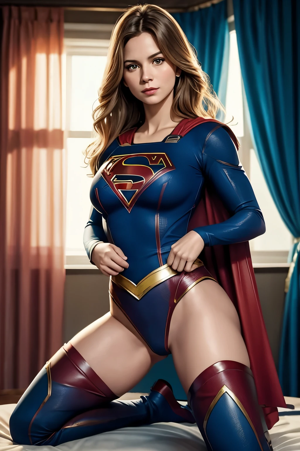 Imagine what a Supergirl television series would have looked like in the '70s,com uma jovem atriz loura, Beautful, cena de corpo inteiro. show nipples, show vagina, open legs:1.4.