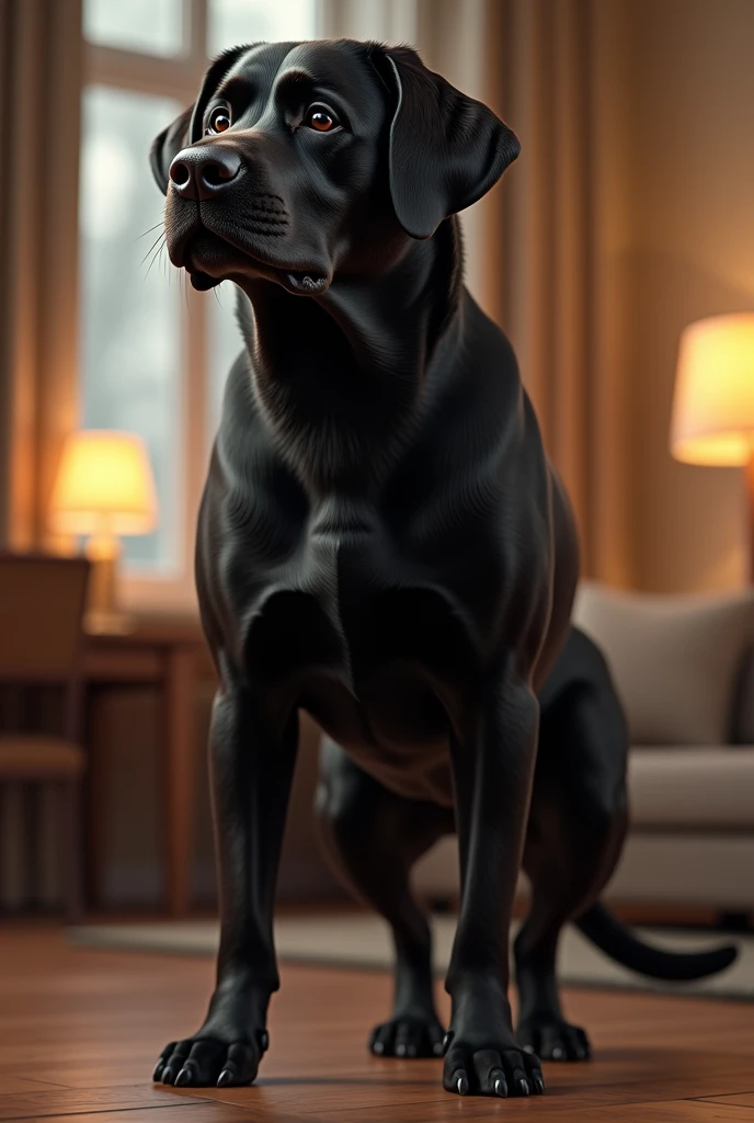 (A great dane looking back at the viewer with a look of scared), (Looking with her head turned sideways), (taran fiddler), (by halbean), feral dog, female, solo, canine, curvy, wide hips, thick thighs, butt focus, presenting hindquarters, canine pussy, oversized canine pussy, plump labia, looking back at viewer, raised tail, anus, perineum, imminent sex, arched back, bending down, play bow, living room background, couch, pillows, rug, lamp, window, potted plant