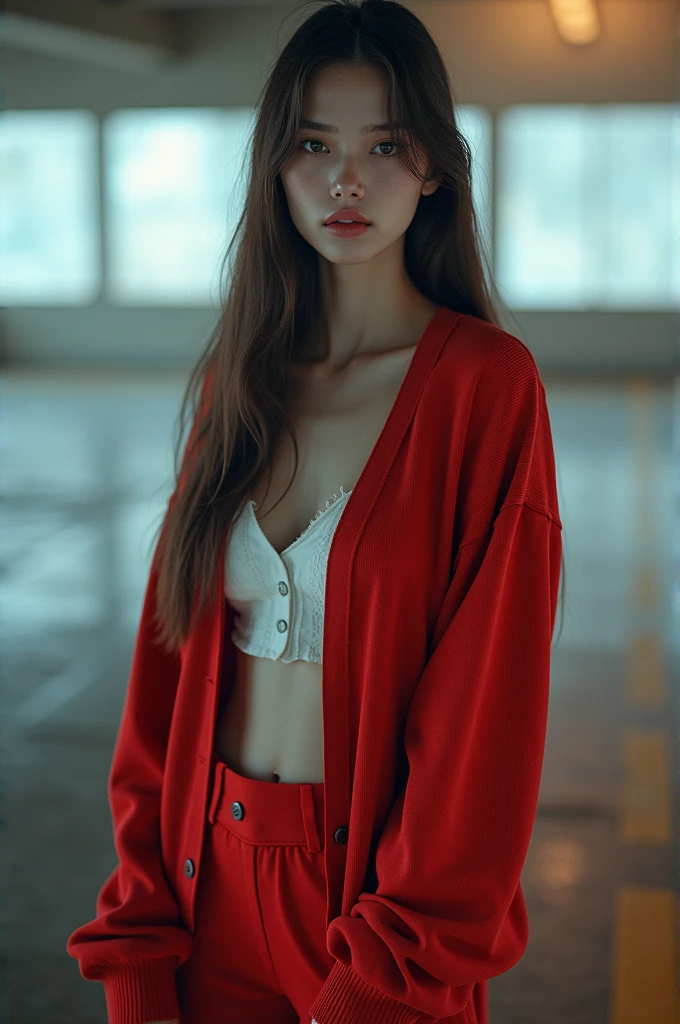 Korean girl showing her pussy with wearing red jacket