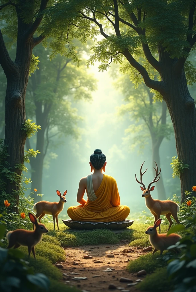 Buddha and animals in forest color
