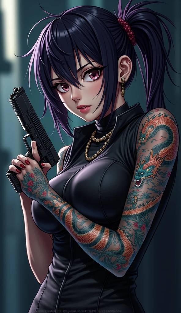 A tattoo artist，Tattoo machine in hand