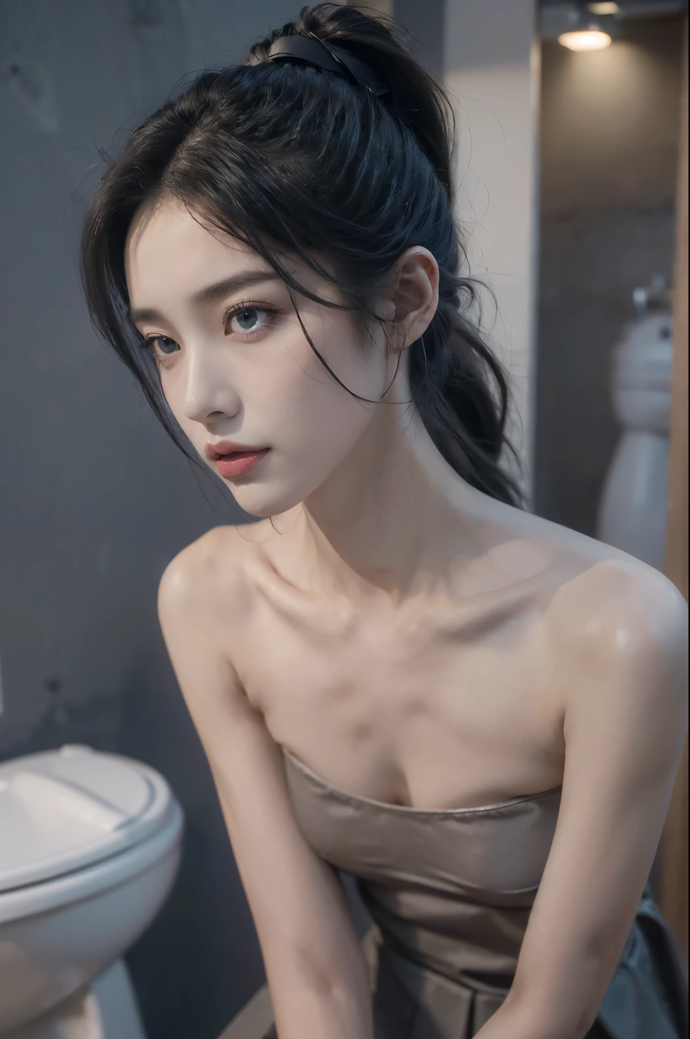 NSFW, Poor naked model who is too thin, Malnourished, anorexic and emaciated., Leaning against the wall, super thin body, body too thin, small and flat chest, pelvis too small, legs too thin, body without muscles, Her body is so thin that her ribs are visible,27 year old model, perfect face,