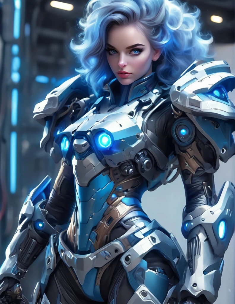 A woman wearing exoskeleton cyber armor, The armor fits snugly、((She has a plasma gun in her hand)), Full body photo, Maximum details, Superior quality through precise drawings, 8k,chest, blue eyes,  High resolution, 超High resolution, Best Quality, (She&#39;s wearing a circuit board dress with LED accents., Creates a futuristic atmosphere. Her hair is smoothly styled, Metallic bob with LED lights woven into it)Shortcuts, Big chest, Cinematic Lighting Effects, 未来的な美しいBlack Hairの女性, Shining blue eyes, Cyberpunk style woman, ((High tech spaceship interior with blue light illumination)), High quality images,Shortcuts, Bob Hair, Bob Hair, Very short hair, Black Hair, 