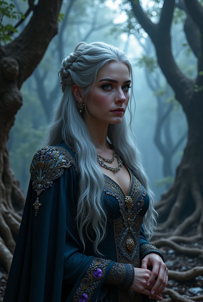 ((Fantasy Setting)), ((Natural Lighting)), ((Hand Painted Style)), good hands, clear eyes, sharp pupils, trees, 5fingers, natural hair color, award photography, intricate, detailed, stunning, fine details, highly detailed person, sensual, evocative, extremely detailed eyes and face, extremely detailed clothes, in the style of studio ghibli, noble lady, mage, long hair, robes adorned with swirling patterns,
Archmage Elara is the esteemed leader of the Council of the Wise and a master of elemental magic. With her long silver hair and robes adorned with swirling patterns, she radiates power and wisdom. Elara possesses a deep understanding of ancient spells and rituals, and her guidance is sought in matters of arcane governance and the balance of magical forces