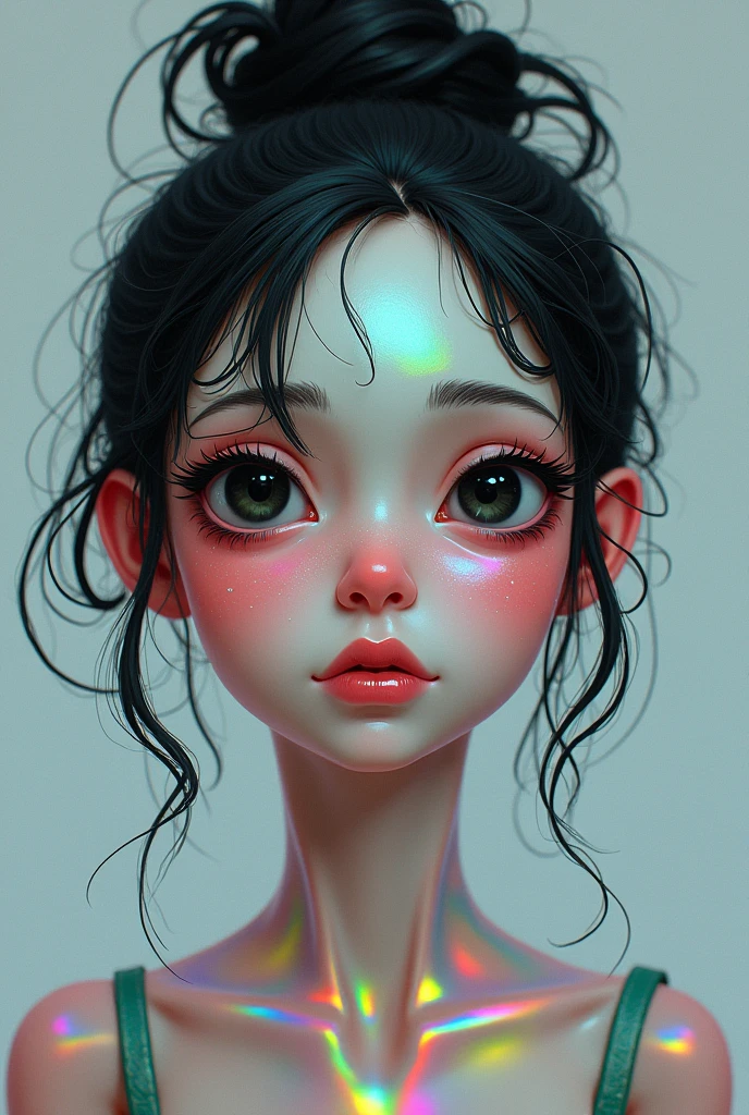 cute anime (zombie girl) with (dark purple straight hair), freckles, (((blue skin))), (((pink eyes))), pink nose. She is smiling, Standing up, (front view), ((american shot)), naked, seductive, luscious, small vulva, (((pubic hair))), beautiful pussy.