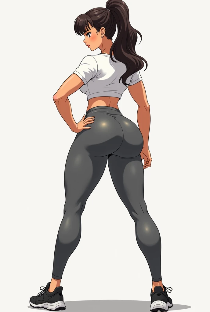1woman, leggings, pressing her ass towards a pole, pole stuck between her ass cheeks