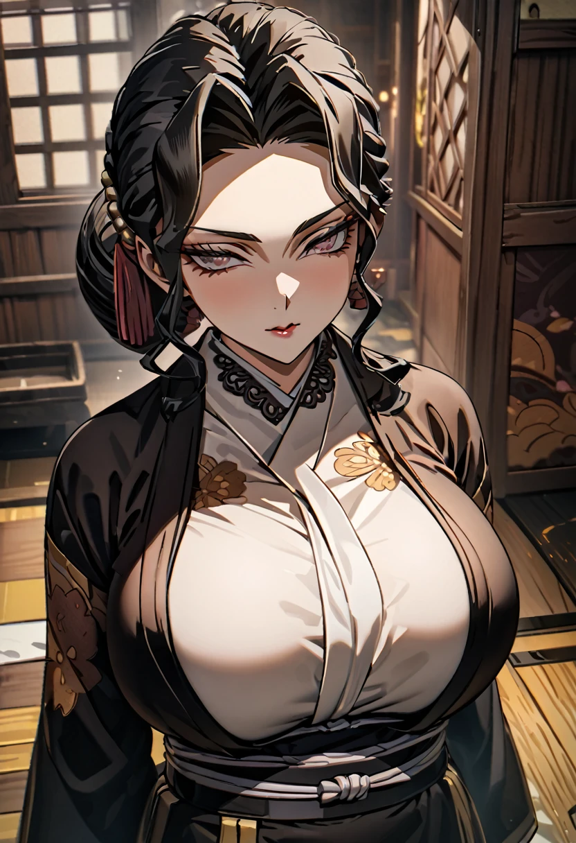 Muzan Kibutsuji, big breasts, Japanese room,HD, 8K, very good quality, masterpiece, perfect and detailed face, detailed background 