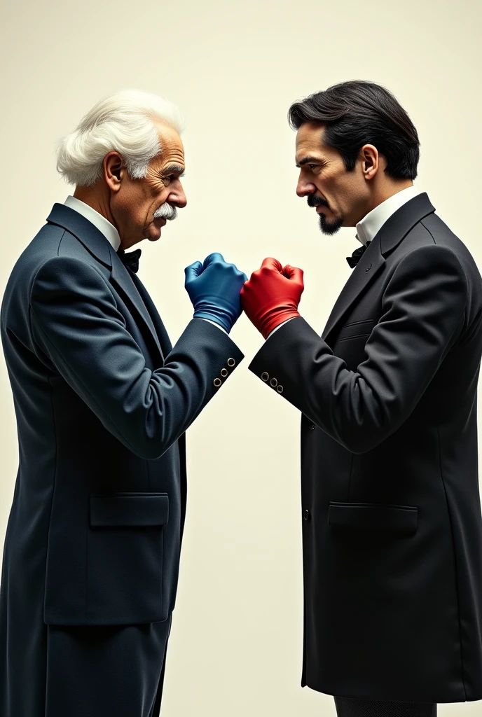 Crée moi une image jean marie le Pen avec des gants de boxe face à Emmanuel Macron en kimono qui a un cocard sur l'oeil