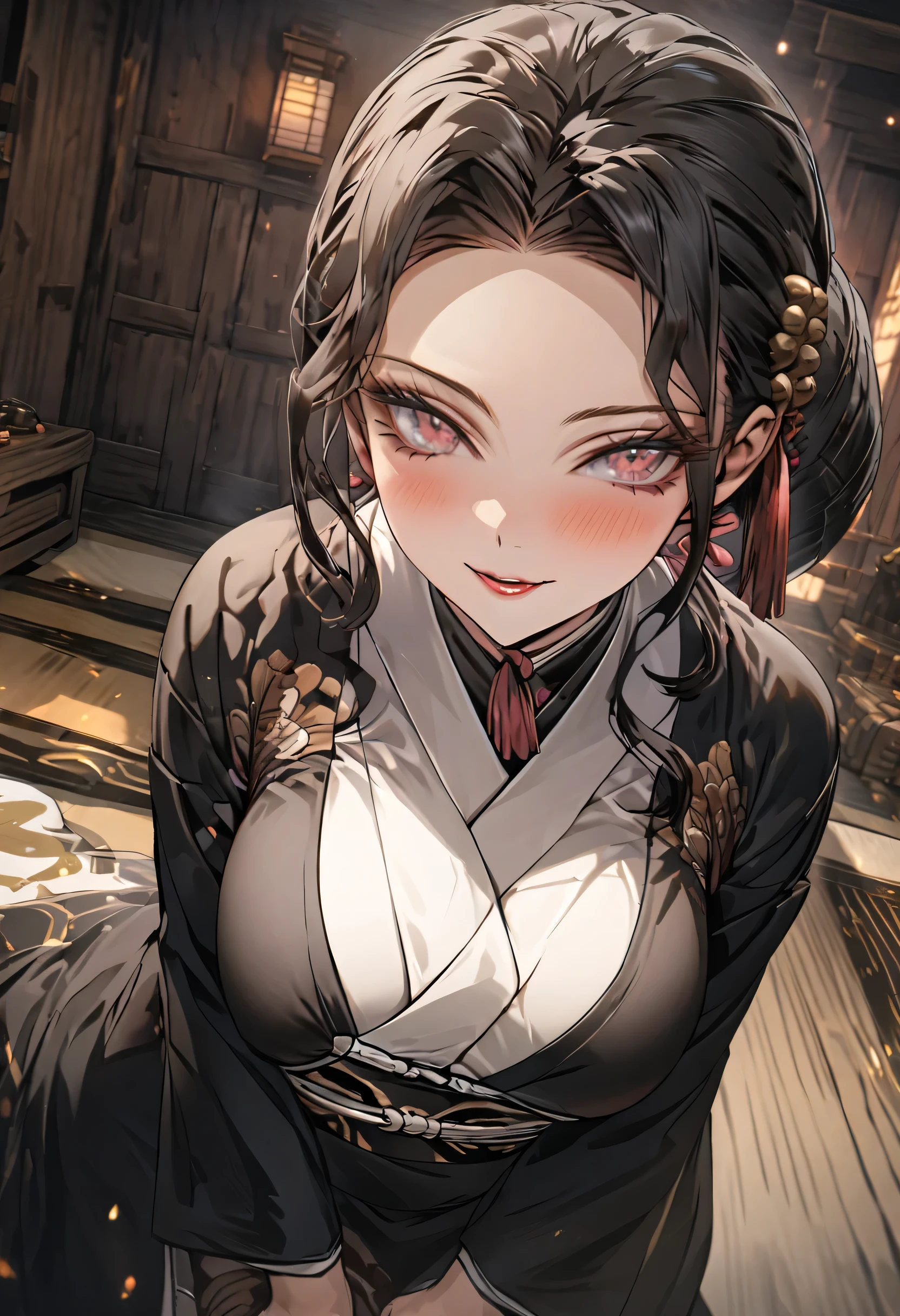 Muzan Kibutsuji, big breasts, Japanese room,HD, 8K, very good quality, masterpiece, perfect and detailed face, detailed background 