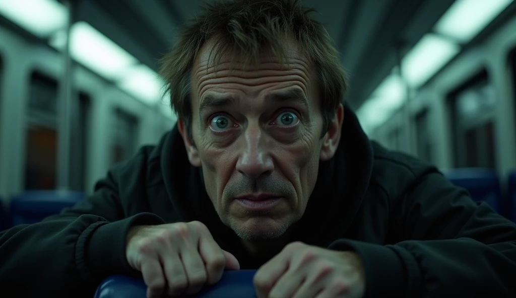 Sam raimi’s green goblin without his helmet on,sitting down, looking solemn. He’s actually Steve Buscemi