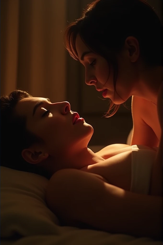 naked and sweaty Angelina Jolie and Gal Gadot kissing. nsfw. passionate. sexual. erotic. pornographic