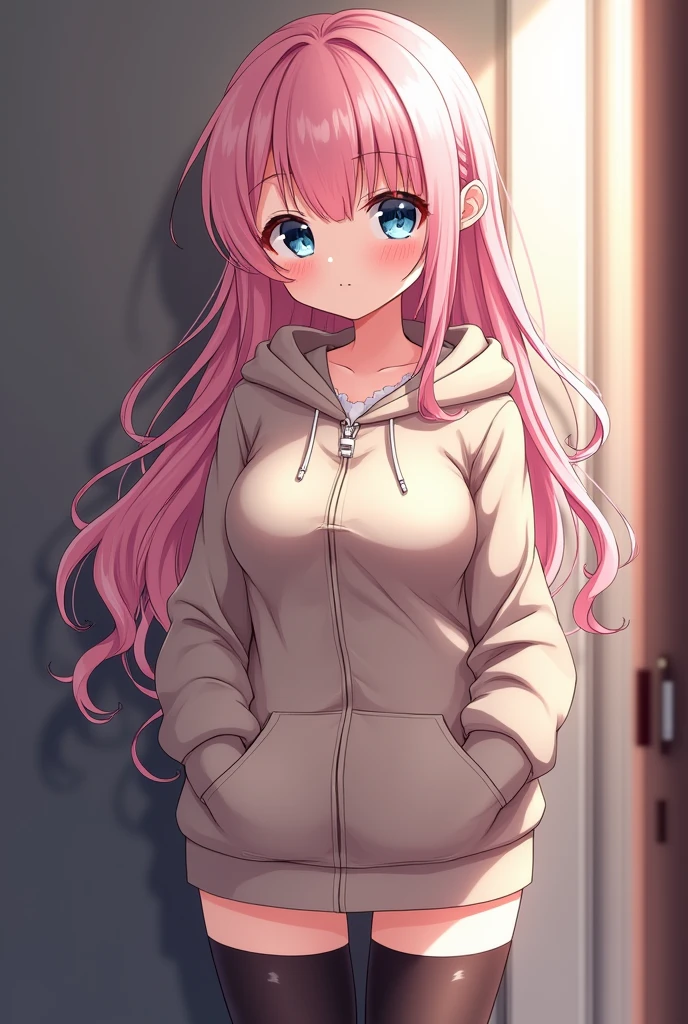 4k、highest quality、(High resolution:1.7)、Cute anime face、noise reduction、, wet , shower , naked_sweater , oversized shirt , bottomless , bent over , behind view