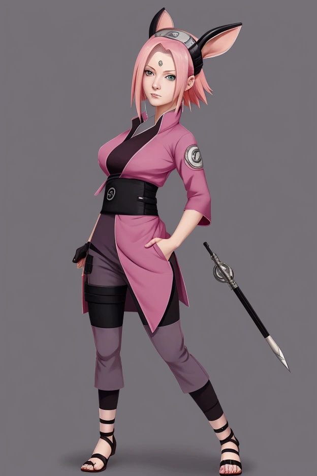 Realistic, detailed, masterpiece, ninja girl, dark pink hair, mask on head, beauty, full body, visible breast, transparent cloth, naked, no panty, dinamic pose
