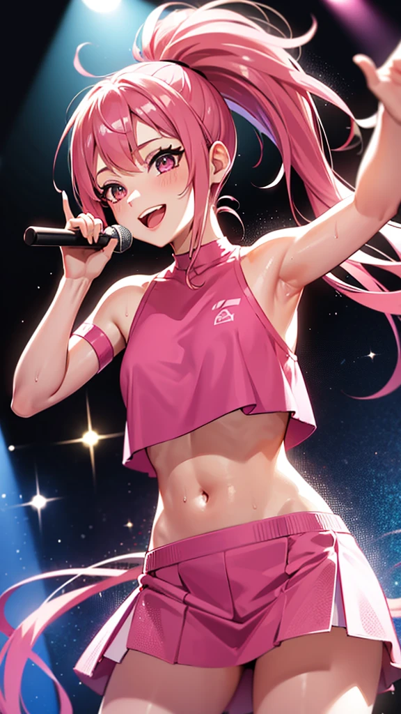 NSFW、(Masterpiece, highest quality: 1.2), (High resolution: 1.1), (highest quality), Black and pink hair、(Twin tails)、Mine system、(Pink Shirt)、Black Skirt、Black knee socks、(Nightclub)、on stage、A large audience、(((pussy)))、((((Love juice))))、((Body odor))、Trance、(((Sweat)))、Big Breasts、((Full body photo))、smile、(((全身Sweatまみれ))、(((Soaked from head to toe)))、((body fluid))、(((Leg spread)))、(((injection)))、(((Squirting)))、((Cunnilingus))