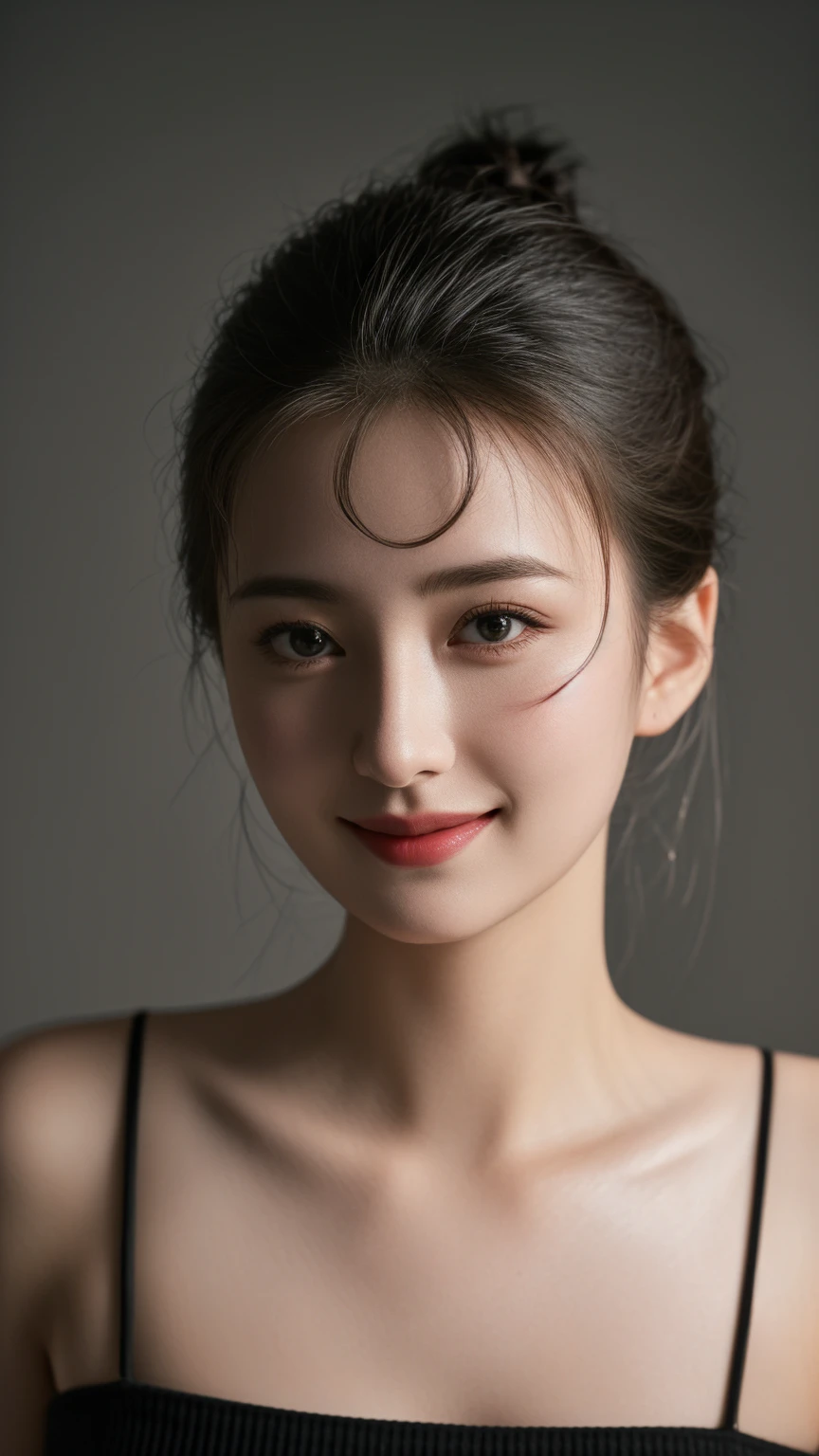 there is a woman with a red lipstick posing for a picture, young cute wan asian face, a young asian woman, woman with porcelain skin, detailed face of a asian girl, young adorable korean face, beautiful young korean woman, south east asian with round face, beautiful young asian woman, asian beautiful face, young asian woman, soft portrait shot 8 k