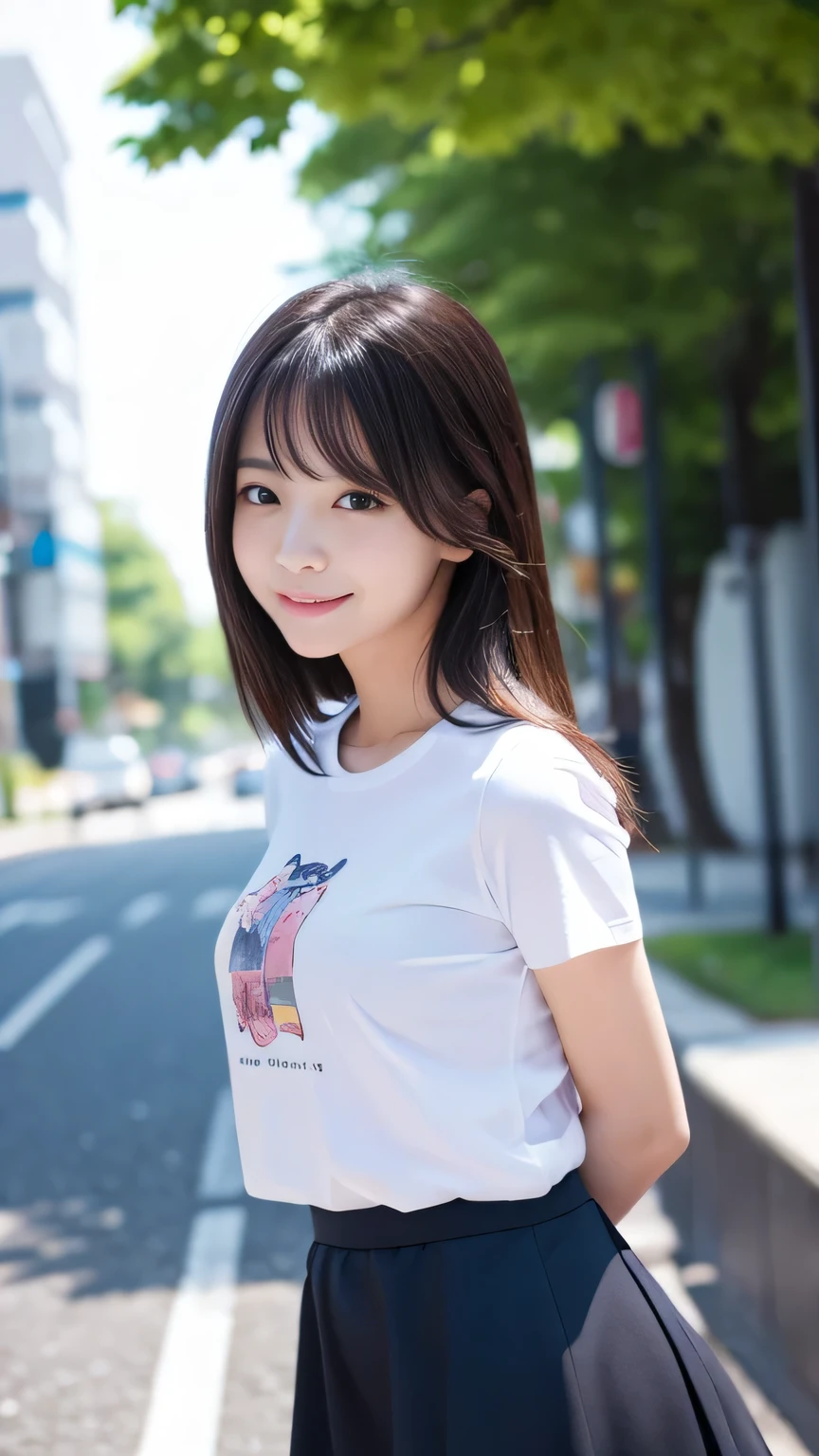 (masterpiece:1.2,Highest quality),Blur the background,One young woman,((TShirt and jeans)),(Big Breasts),((Gravure pose)),Black Short Hair,((Beautiful and beautiful eyes)),Blushed,Healthy Skin,Observe the audience,(smile),(Shibuya),8K resolution