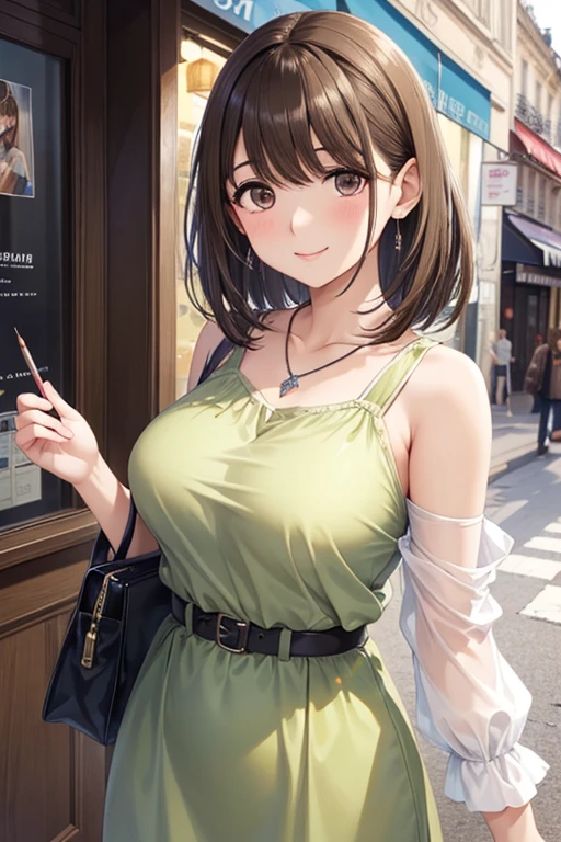 anegasaki nene、Shiny brown hair, Short Hair, (Beautiful brown eyes、Sparkling eyes, Fine grain)、smile、Ultra-detailed eyes、Highly detailed face, Highly detailed eyes,(Cowboy Shot)、




One woman standing, Mature Woman, /(Pencil Dress/) /(Dark green dress/) necklace, /(Brown Hair/) bangs, 赤面する優しいsmile, (Masterpiece Top quality:1.2) Delicate illustrations, super detailed, Large Breasts, Lower your arms BREAK /(Streets of Paris/), Detailed Background