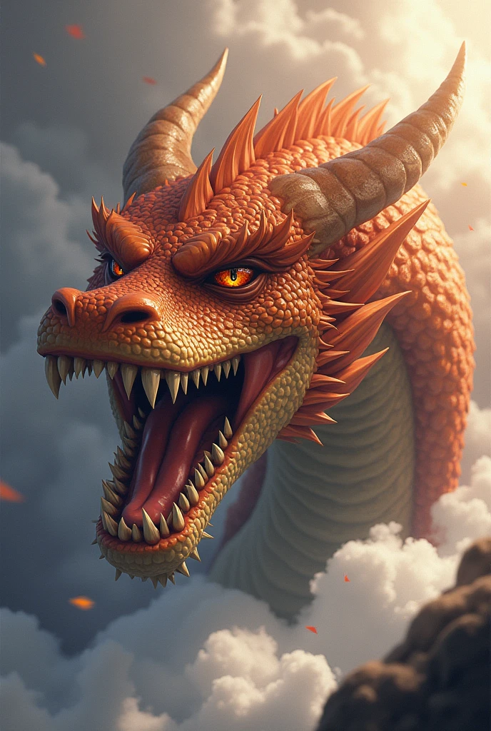 ((best quality)), ((masterpiece)), (detailed), ((perfect face)), dragon Qui entourent un humain Amicalement sous un ciel rouge, plein de feu 