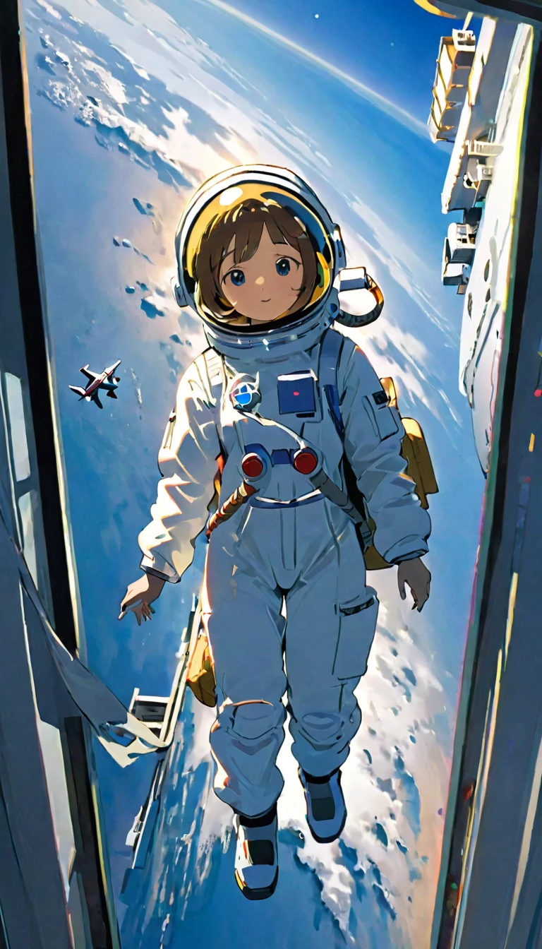 Best Quality、masterpiece、High resolution、RAW Photos、break、Perfect Anatomy、One Girl、Reflective helmet、Wearing a helmet、Astronaut suits that fit snugly against the skin、２０ability、Zero Gravity Swimming、Space Station、Experimental Building、Complex Instrumentation、Detailed Description、近未来のSpace Station、break、Earth seen from a window、Beautiful Earth、Blue Earth、