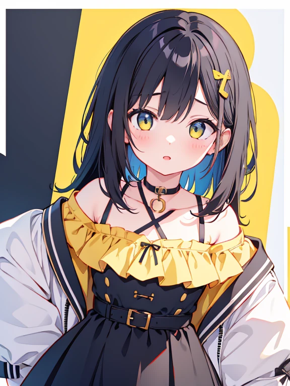 girl、cute、Black Hair、Choker、Color Palette(yellow、white)