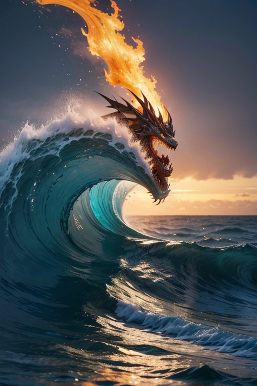double exposure photo of a {girl:1.2} kicking the air and a fire breath{dragon:0.8}, (transparency effect:1.2)golden hour, masterpiece, trending on unsplash, water element, tidal wave
