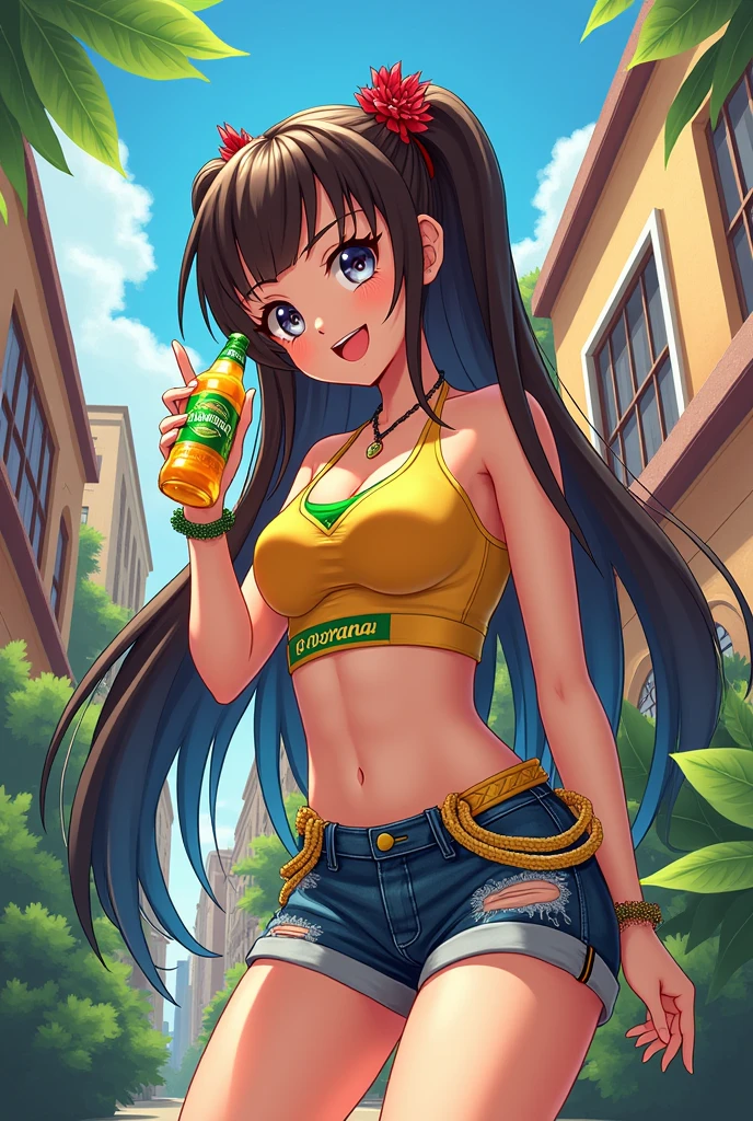High resolution, high quality, 1 girl, anime girl, brown long hair, brown eyes,heart-shaped pupil, Green glasses, tanned skin, big breasts,beautiful breasts,long nipples,erect nipples,Yellow shower,Yellow squirt water,spread pussy,widen the anus, (big ass),beautiful butt,white ,squat,(drink a lot of juice),(inflate one's stomach),(lemonade),(lemon juice),(orange juice),(mango juice),(Binapple juice),(water),at the cafe