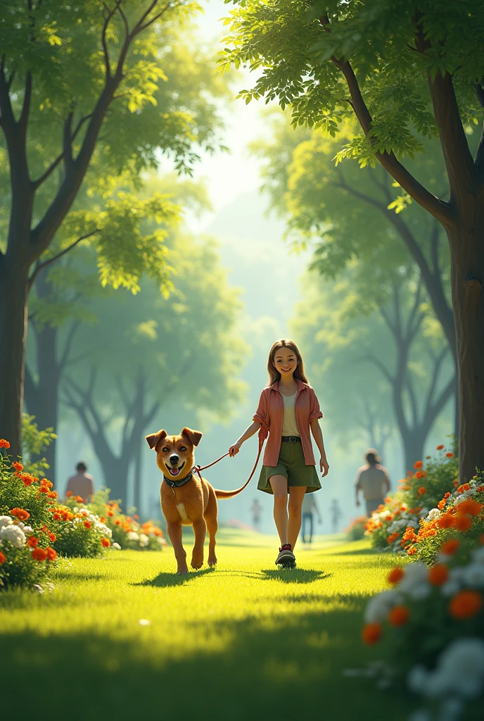 create a walking dog in a park