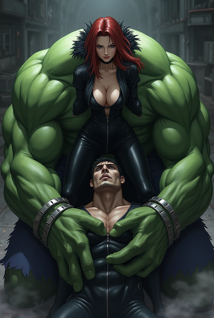 (((Poison Ivy))), (((Bane completely nude))), High quality, best quality, masterpiece, (((1boy, 1girl))), (((hetero:1.5))), mature woman, curves, (((long wavy redhead hair))), green eyes. cleavage. (((woman completely nude))), nsfw, (((couple focus))), (((lots of cum, ejaculating huge load))), (((ahegao, screaming orgasm face))), (((rape, rough sex, full nelson position, large penetration, extremely large muscular man, size difference, huge penis, thick penis, masivepenis, stomach_bulge, cum in pussy, cum overflowing from pussy, large breasts)))