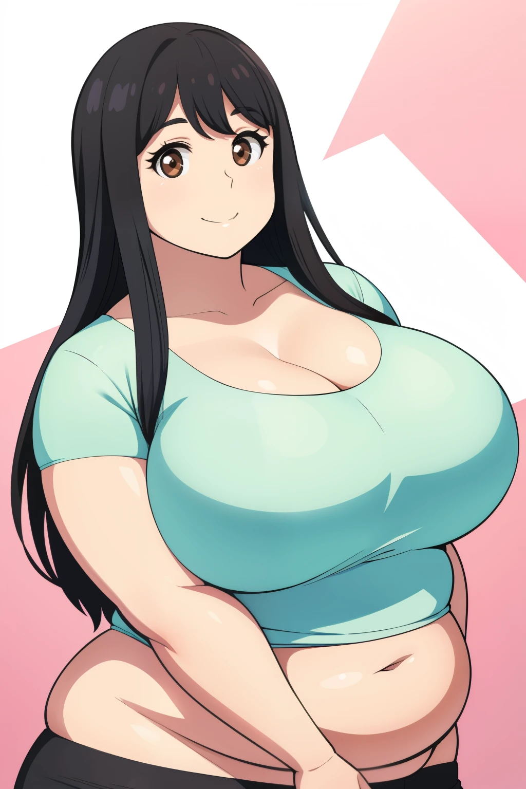 Plump  21 big breasts black hair brown eyes happy longer hair smile