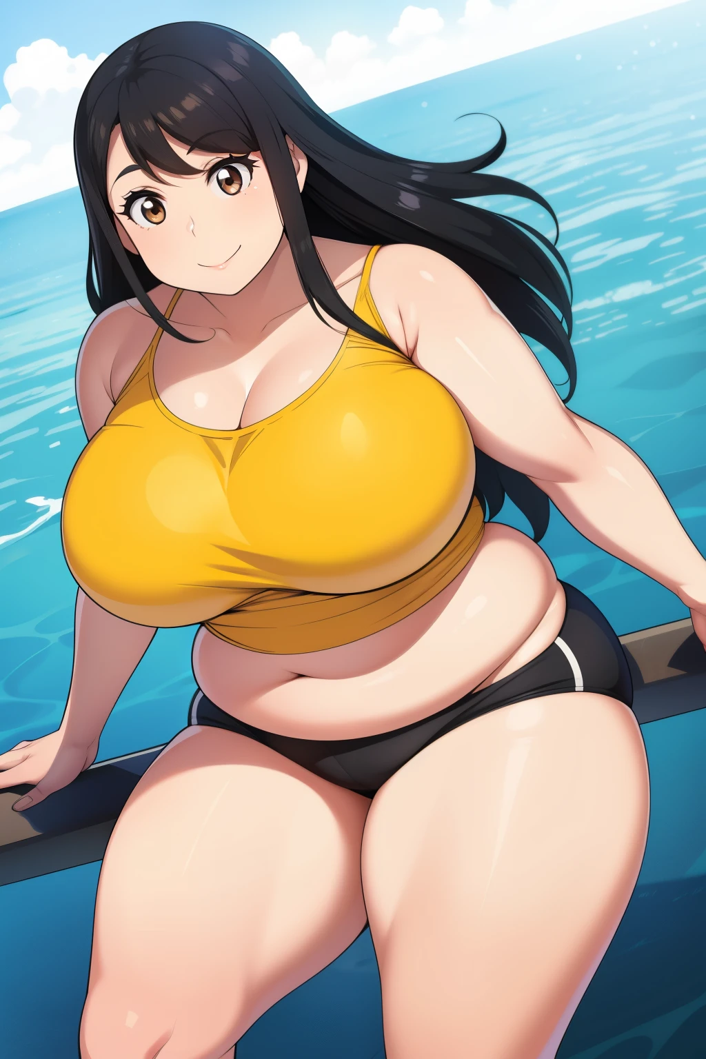 Plump year 21 big breasts black hair brown eyes happy longer hair smile