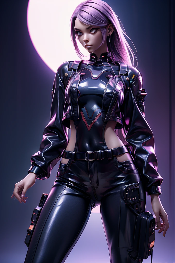 close ups, A female samurai with a cyborg half-body、cyber punk、Estimated Age25 Year、Bodysuits that fit the body、skinny、skinny pants、Casual wear、Wear a half-coat、Combat Ready