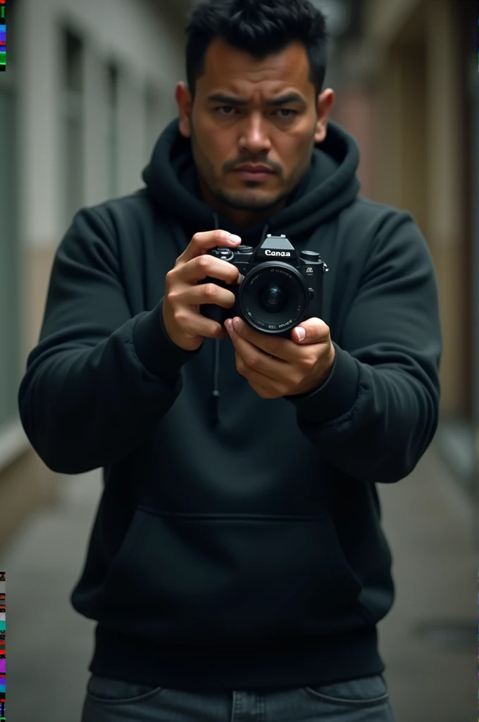 photorealistic, best quality, masterpiece, extremely detailed, sexy, homoerotic, extremely handsome, 20 year old chubby polynesian man, stocky build, pouts, takes your photo with a DSLR camera in one hand, points to you with another hand, by the pier, extremely romantic atmosphere, perfect face, perfect fingers, perfect hands, perfection