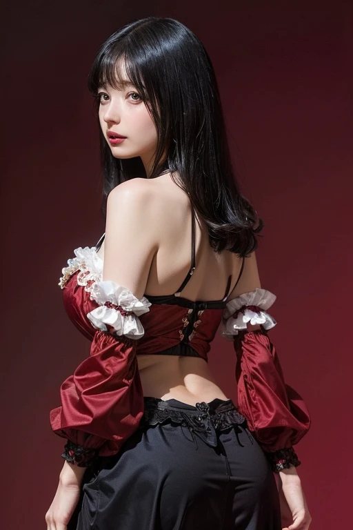 best quality, masterpiece, (extremely delicate and beautiful:1.2), 
blurry background, looking at viewer, 
1girl, solo, fashi-girl, red lips, blush, bdsm, bodysuit, corset, shibari, handcuffs, collar, (suspension:1.6), breasts out, bound arms, arms behind back, restrained, leaning forward,