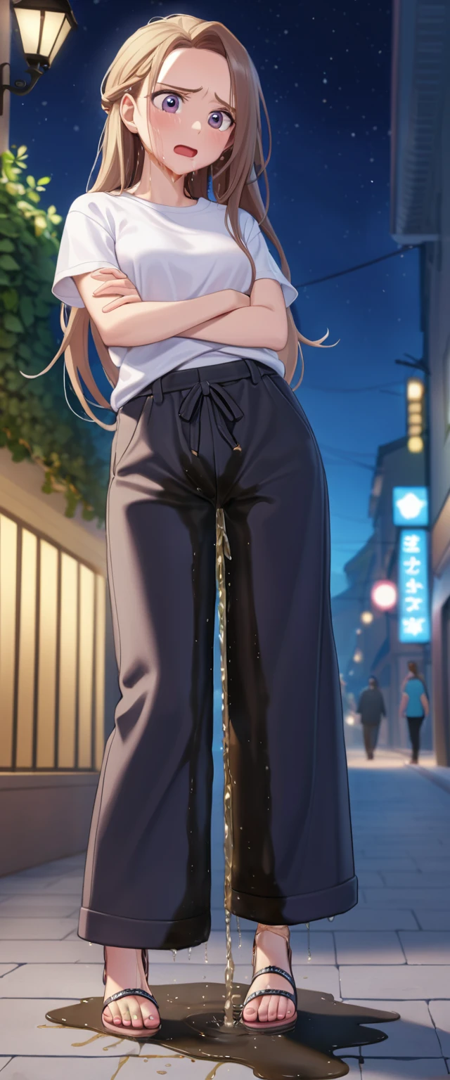 ((out door)), bare legs, A quiet mountain landscape with a starry sky stretching out, the Milky Way shining beautifully in the night, (()), (((sunglasses, hand to sunglasses))), ((())), ((wavy hair, inward curled hair)), ((night)), ((blond hair, bob cut:1.3)), breasts, ager, (looking at viewer), oversized clothes, puffy long sleeves, ((off-shoulder sweater:1.3, Quite thick shoulder straps)), ((black sweater)), collarbone, head tilt:1.3, (((blue eyes))), ((happy smile)), (((anime style))), (best quality, 4K, 8K, highres, masterpiece:1.2, ultra-detailed, ultra-detailed eyes, HDR, uhd, studio lighting, ultra-fine painting, sharp focus, physically-based rendering, extreme detail description, professional, vivid colors, bokeh)