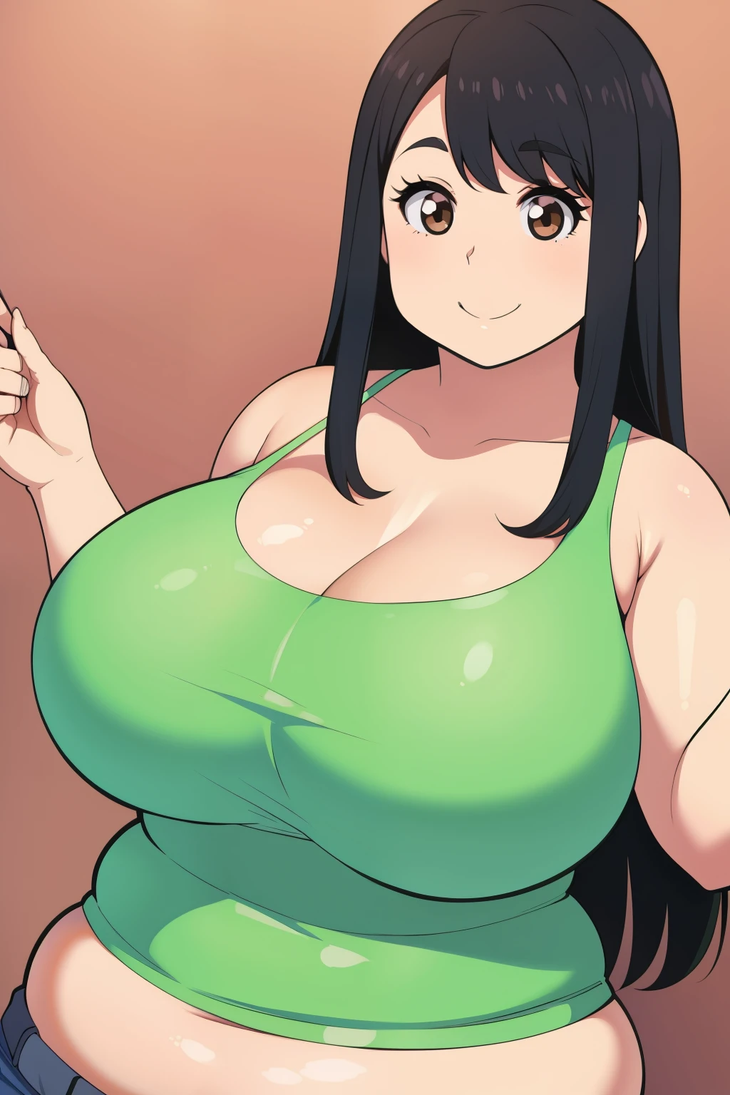 Plump  21 big breasts black hair brown eyes happy longer hair smile