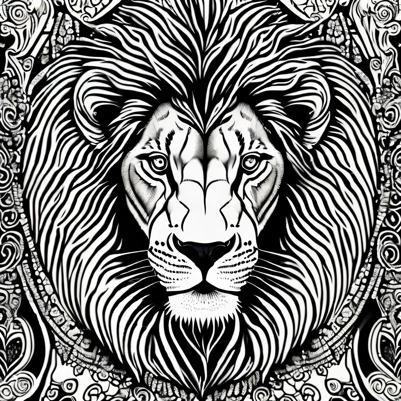 lion with intricate pattern inside of it, no color, no shading, no background.