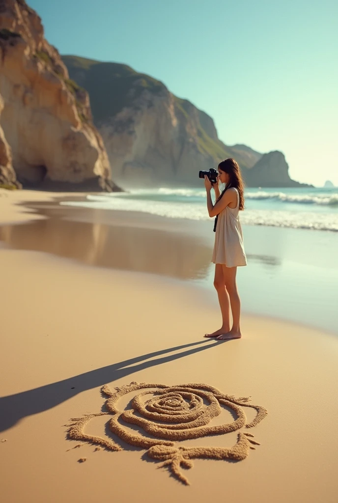 On a nudist beach, a woman takes nude photos