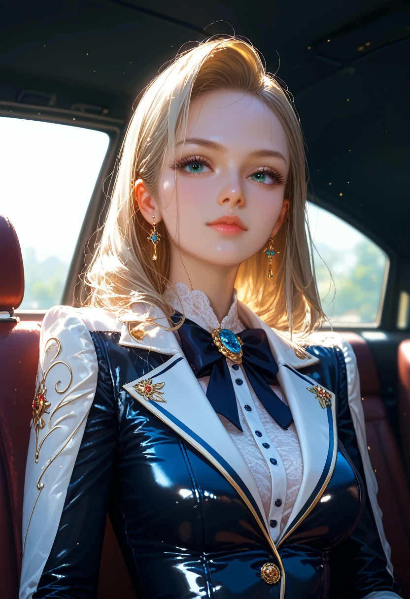 anime girl, Dressed in a Velvet Suit, beautiful pose, Sexy and Pleasant Appearance, Ideal anatomy, flirting, Background Sits in a Car on a Leather Seat, small details, Leather interior Windows slightly open, masterpiece, Full Detailing, bright colors, Precise Elaboration of Details, A game of shadows, Maximum Quality, core_9, score_8_up, score_7_up, dramatic lighting, highly detailed, high budget, bokeh, cinemascope, moody, epic, gorgeous, film grain, grainy, masterpiece, best quality, perfect anatomy, very aesthetic, official art, 8k,