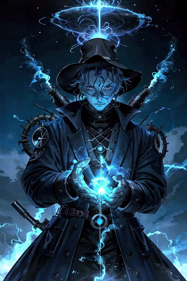 The character is an alchemist who survives in a world destroyed by its inhabitants., who went deep into research on nuclear energy and spirituality. My alchemist learned to calculate the intensity of radioactivity by combining it with spirituality, forming pure blue energy spells .