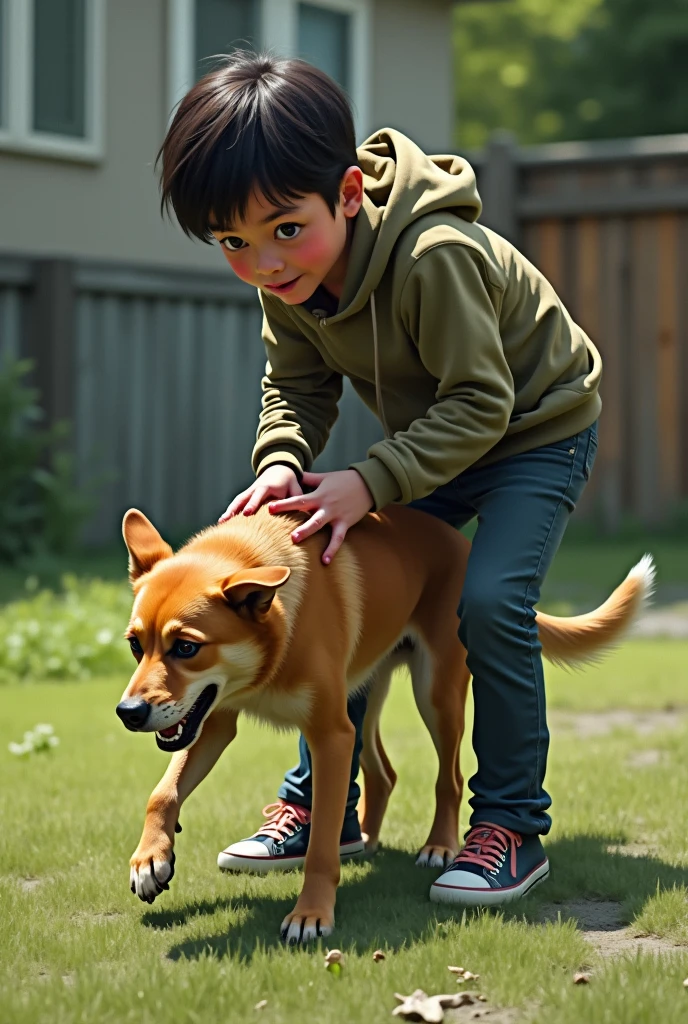 boy playing a dog, canon EOS, 16K --auto --s2