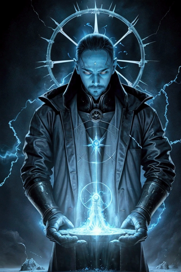 The character is an alchemist who survives in a world destroyed by its inhabitants., who went deep into research on nuclear energy and spirituality. My alchemist learned to calculate the intensity of radioactivity by combining it with spirituality, forming pure blue energy spells .