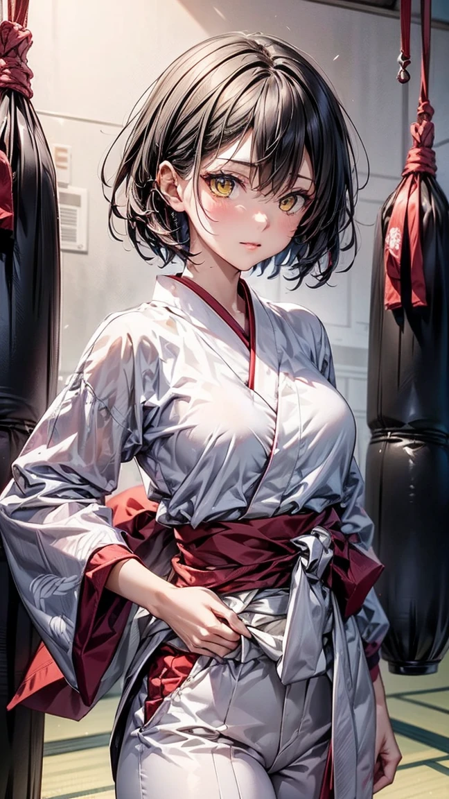 iroha、super chestousthick、PELO NEGRO、8K, 4k, of the highest quality, high resolution: 1.2)、linda cara de anime、noise removal、Leotardo que muerde、dar la vuelta、retrato de cuerpo completo、Camiseta con espalda en T que se clava en tu trasero、