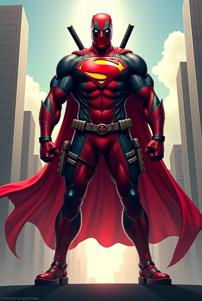 Creater Deadpool mix Wearing a superman trench coat in style dragonball